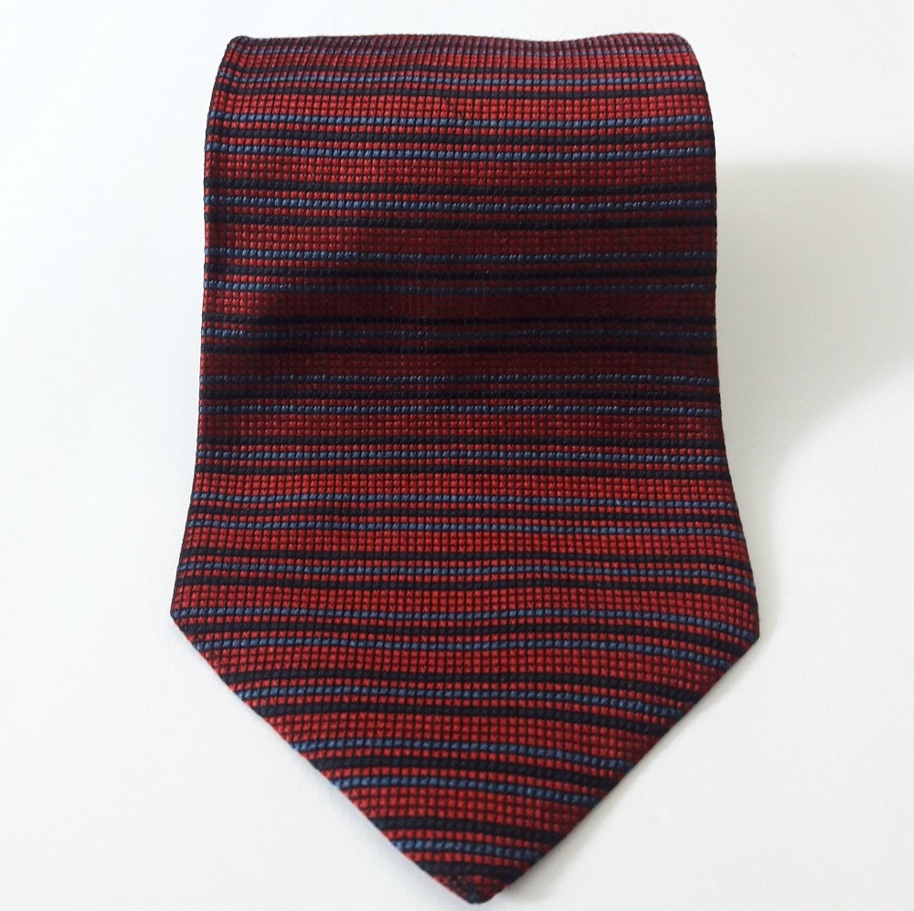 Tommy Hilfiger 100% Silk Red Blue Striped Necktie
